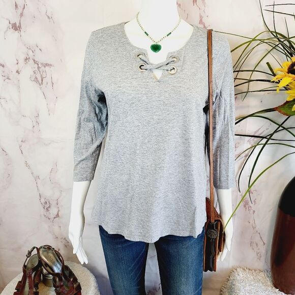 Michael Kors pullover grommet cross v neck top - Picture 2 of 8